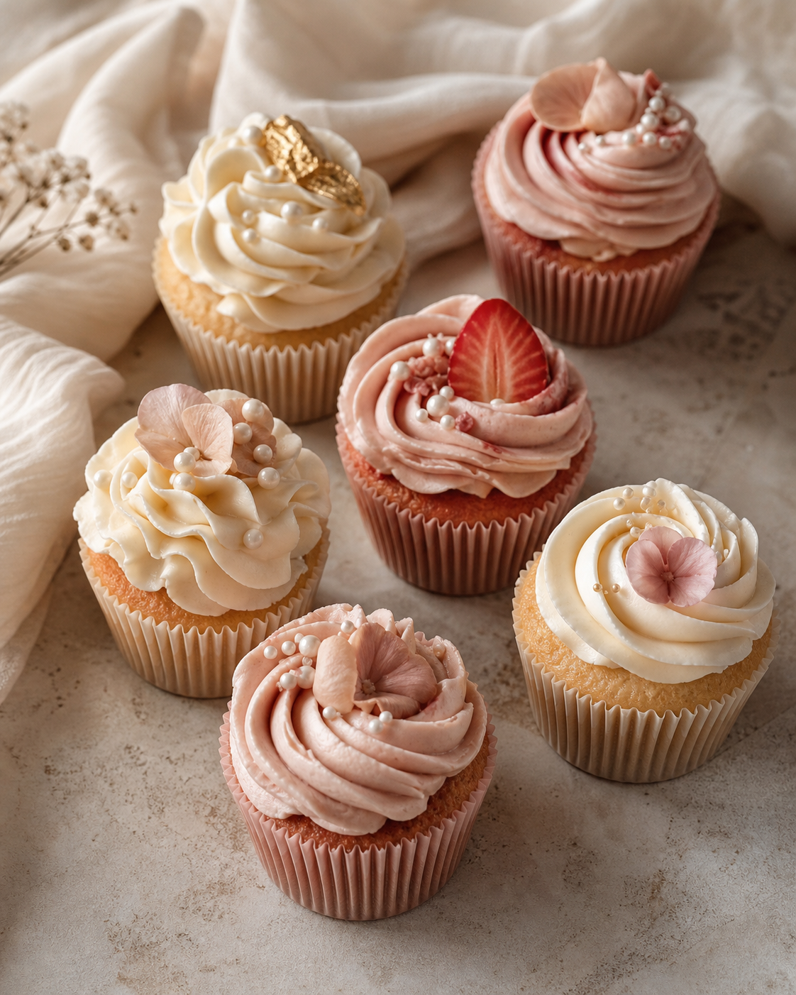 Blush and ivory handcrafted cupcakes